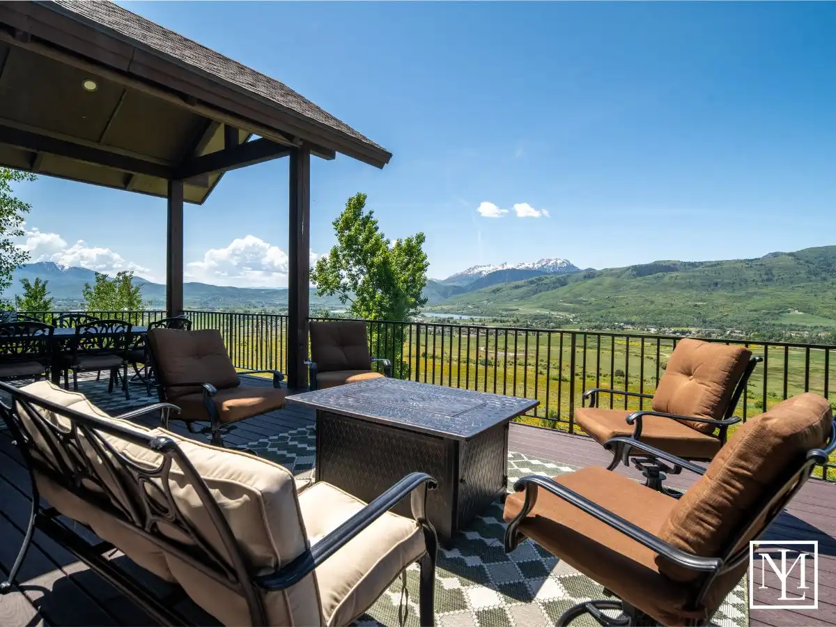 Incredible mountain views from the large deck at 5932 E Big Horn Pkwy in Eden, UT