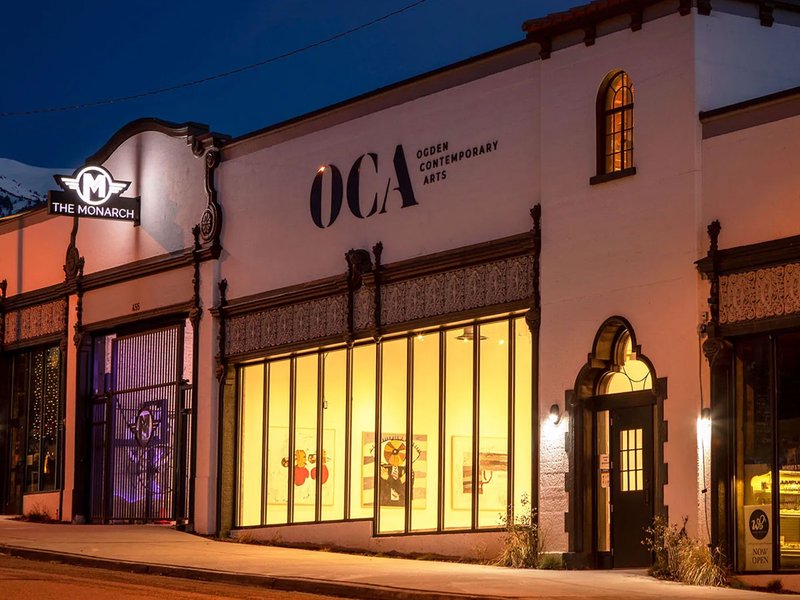 Ogden Contemporary Arts illuminated on Historic 25th Street in Ogden