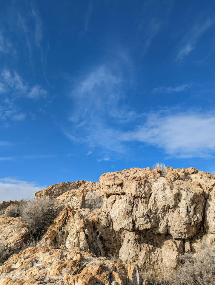 Rocky Antelope Island Against Clear Blue Sky