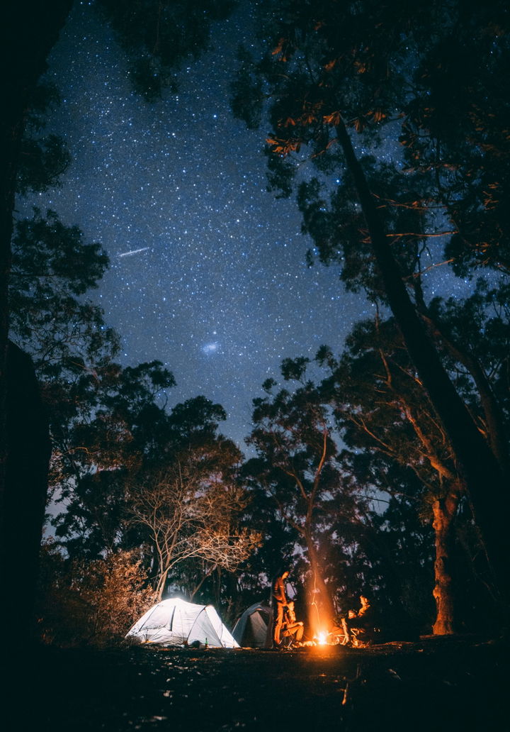 Camping under a starry sky