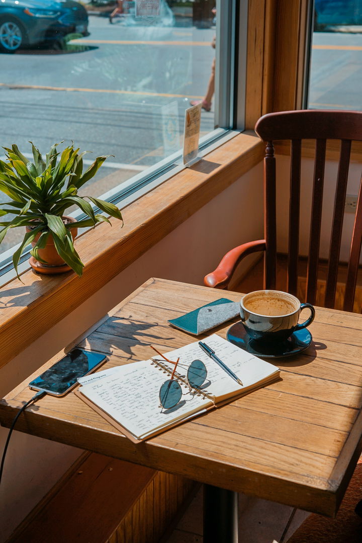 Coffee by a sunlit window