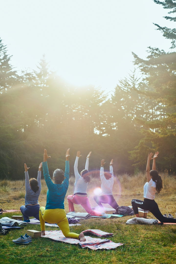 Yoga class in an outdoor landscape